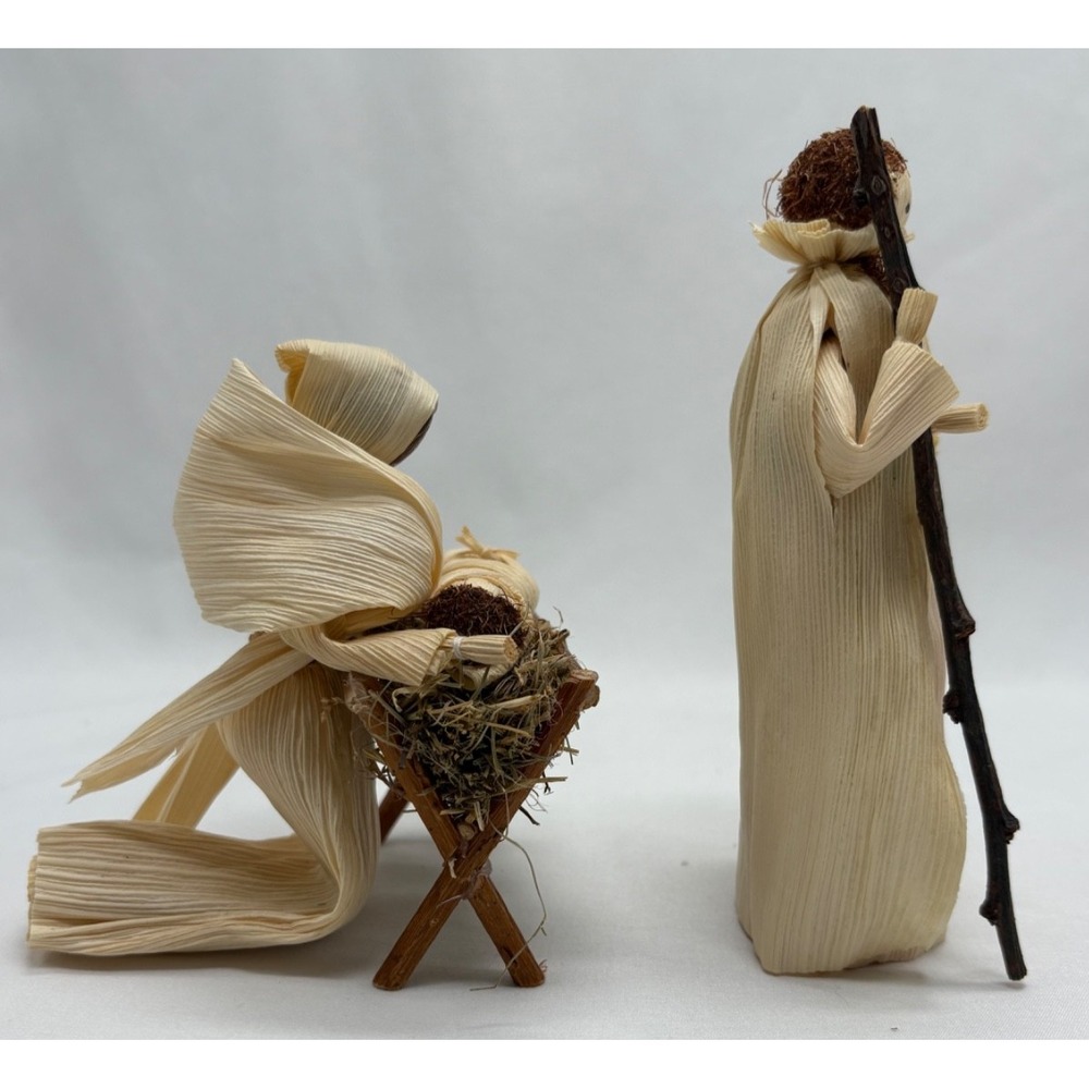 Vintage Folk Art Corn Husk Nativity Set Jesus, Mary & Joseph‎ Christmas Decor - Picture 4 of 7